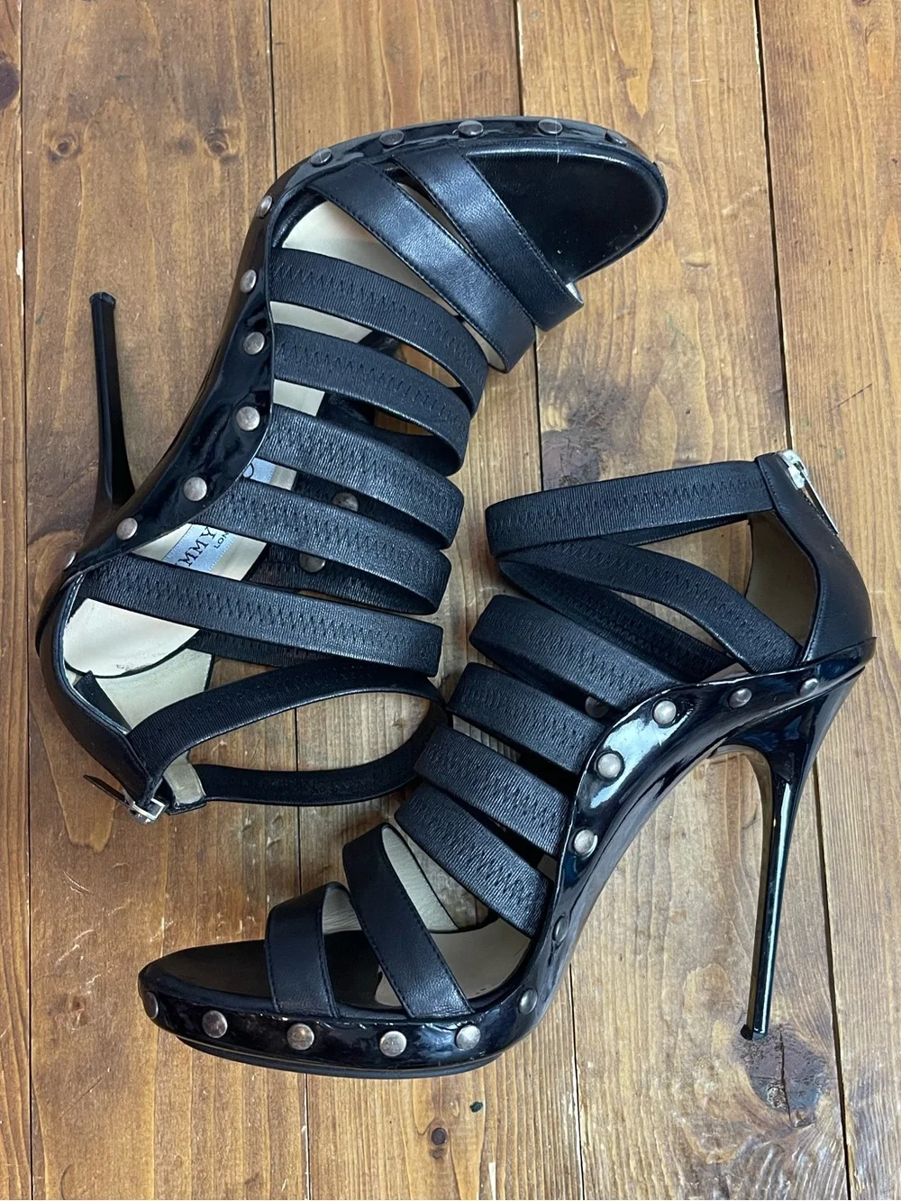 Jimmy Choo black strappy gladiator stilettos size 39.5